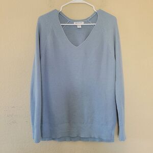 Athleta Hanover Refined Merino Wool Blend Sweater V-Neck Size Small Blue Knit